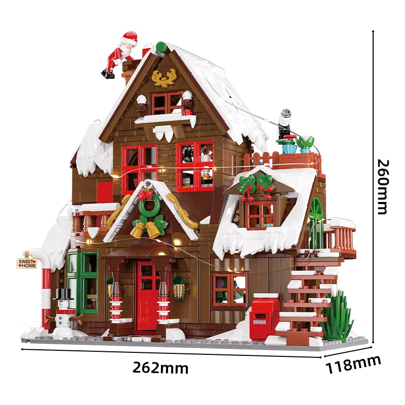 JAKI Christmas Wooden House Model Assembly Toy Home Creative Ornament Building Blocks Set Christmas Gift for Boys and Girls