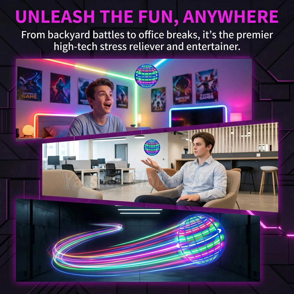 Flying Ball Boomerang with LED Lights, 360° Rotating Flying Hover Orb, Outdoor Indoor Fidget Spinner Toys for Teens and Adults