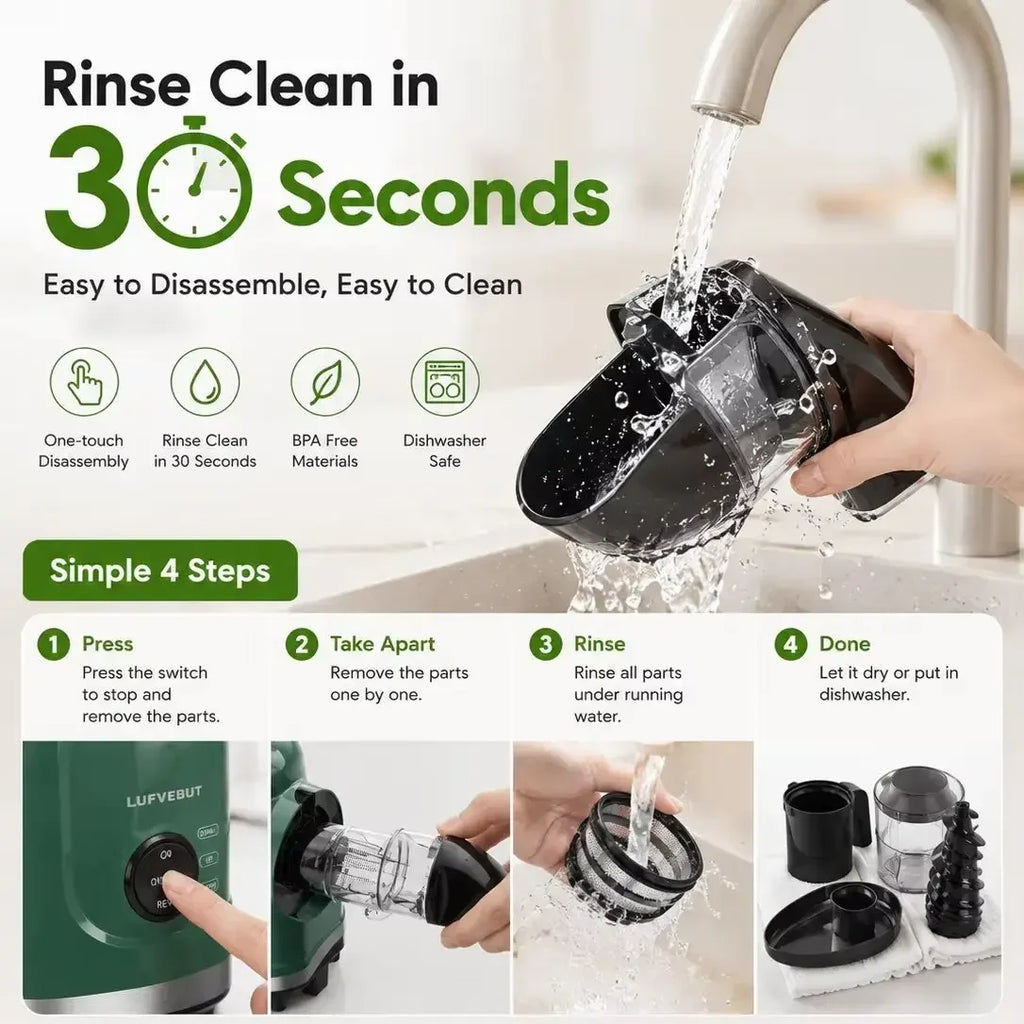 Slow Masticating Cold Press Juicer Reverse Function BPA-Free Quiet Easy Clean High Yield Fruit Vegetable Juice Extractor Home