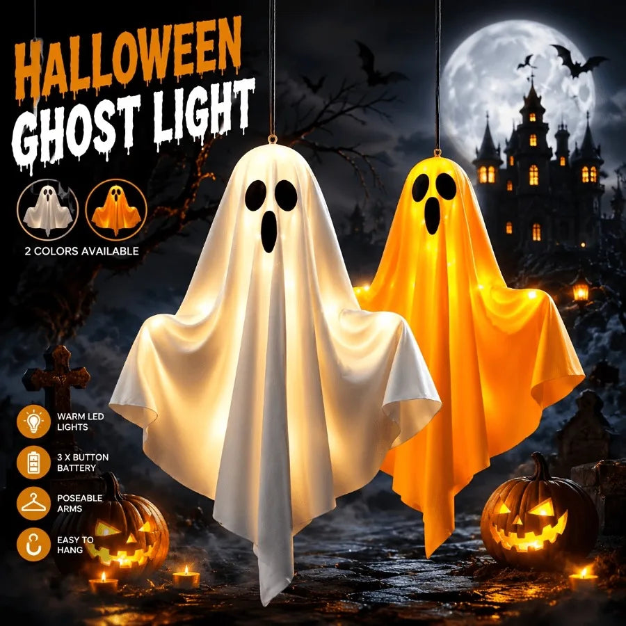 Halloween LED Ghost Lights - Warm White Battery Decorations