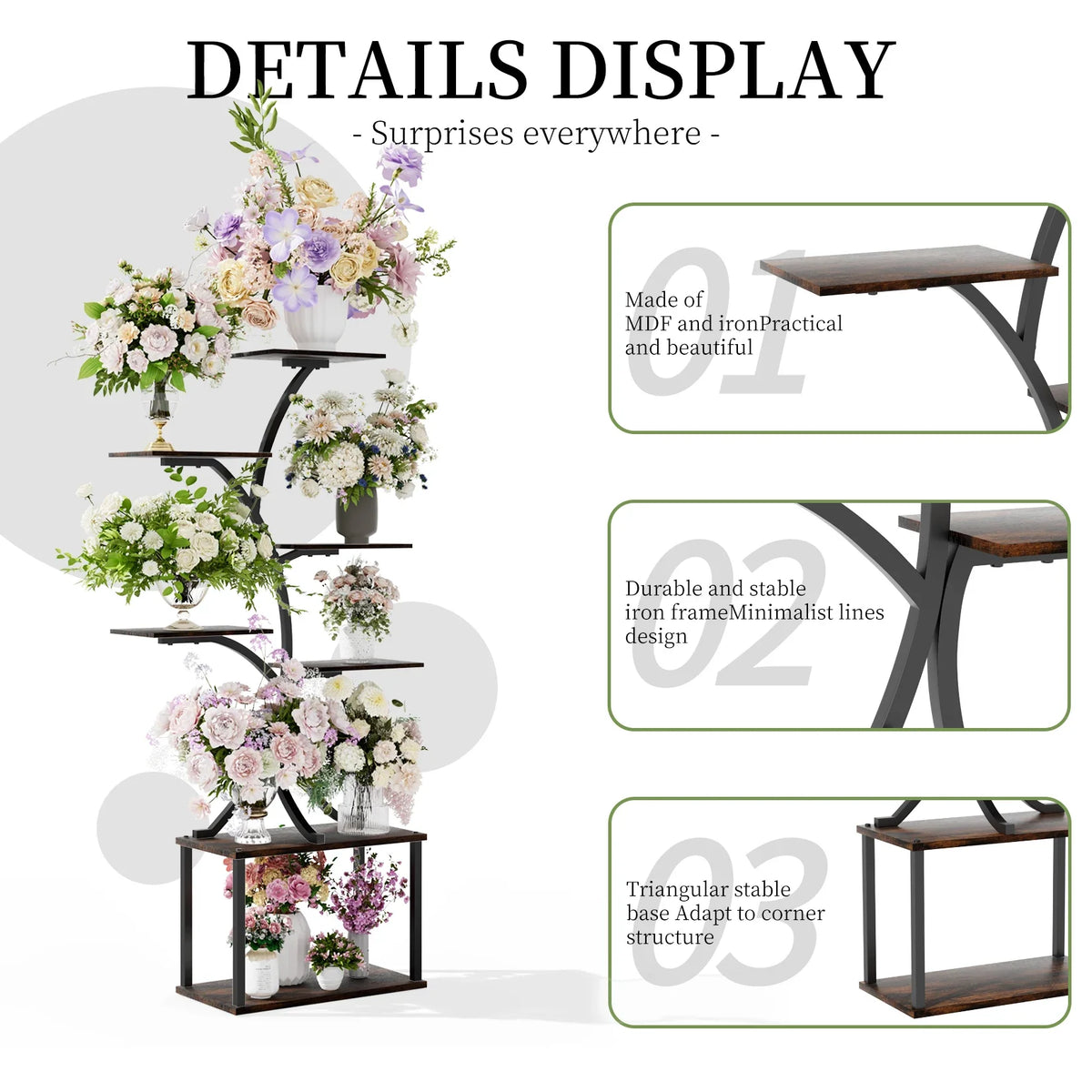 Industrial Tree-Shaped Plant Stand Display Rack Multiple Organizer Shelves Corner Flower Holder for Home Garden Decor