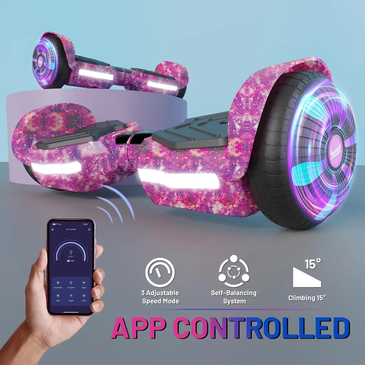 Simate K1 6.5" Hoverboard Electric Self Balancing Scooter with Bluetooth Speaker Colorful Lights UL2272 Certified All Terrain
