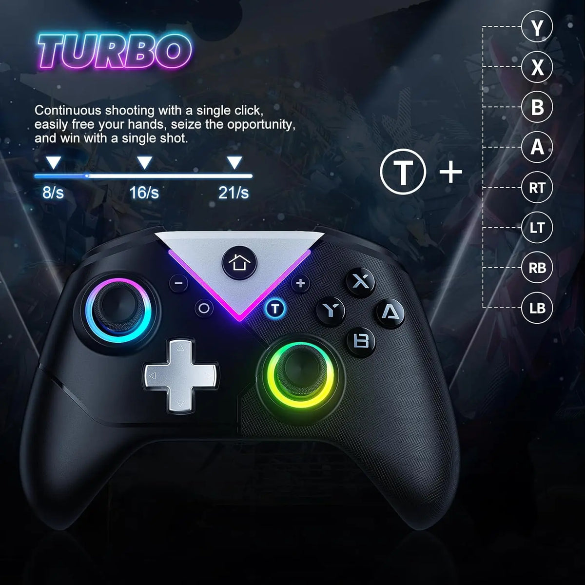 Game Controller for Switch Lite/OLED/PC/Steam BT Wireless RGB Gamepads Hall Effect,Turbo,Macro,6 Gyro Axis,Dual Vibration Motors