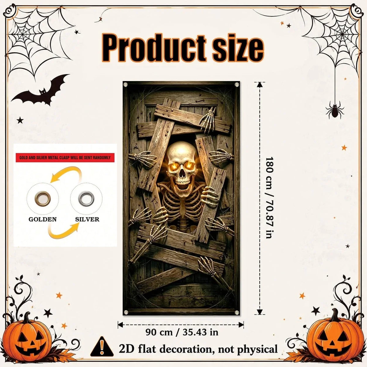 Halloween Skeleton Door Banner - Glowing Eyes, 90 x 180 cm