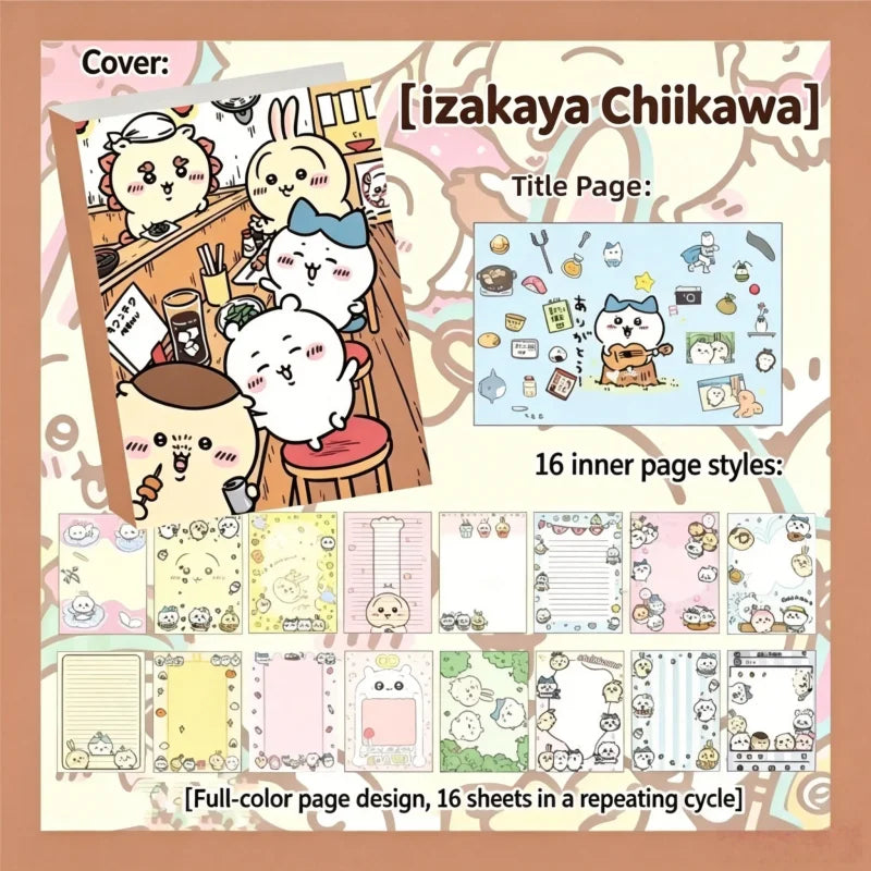 Chiikawa Cute Notebook 80 Sheets, Full Color Kawaii Journal Notepad for Note Taking School Office, Great Gift for Chiikawa Fans