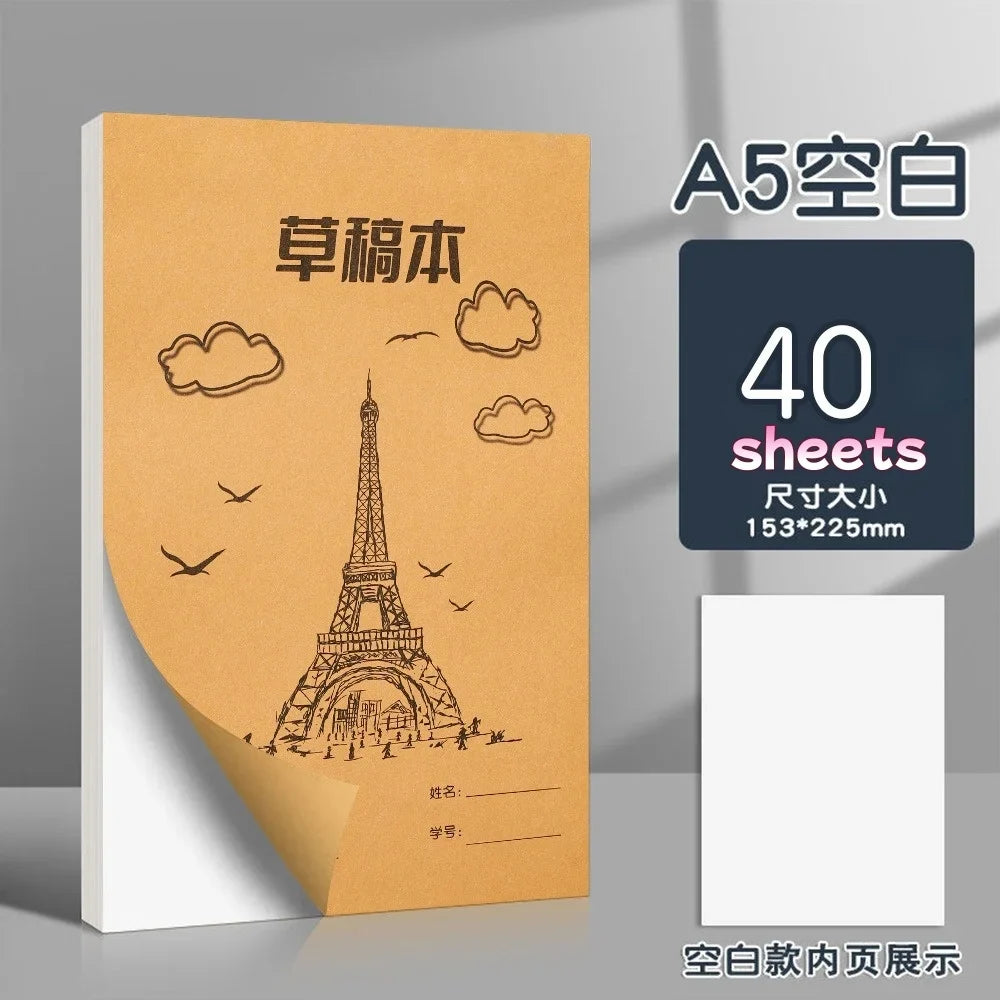 Thick Scratch Paper for Students Mathematics Eye-Protection Soft Cover Notebook for Postgraduate Exam Prep Sketch Pad Blank