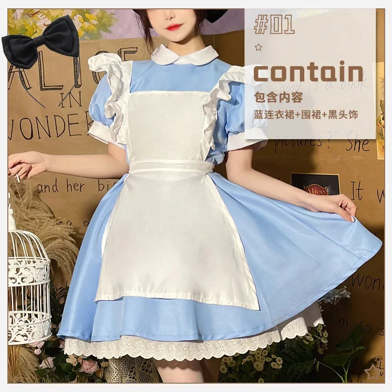 Lolita Dress Maid Apron Fantasia Carnival Halloween Costumes for Women Masquerade Party Alice In Wonderland Cosplay Costume