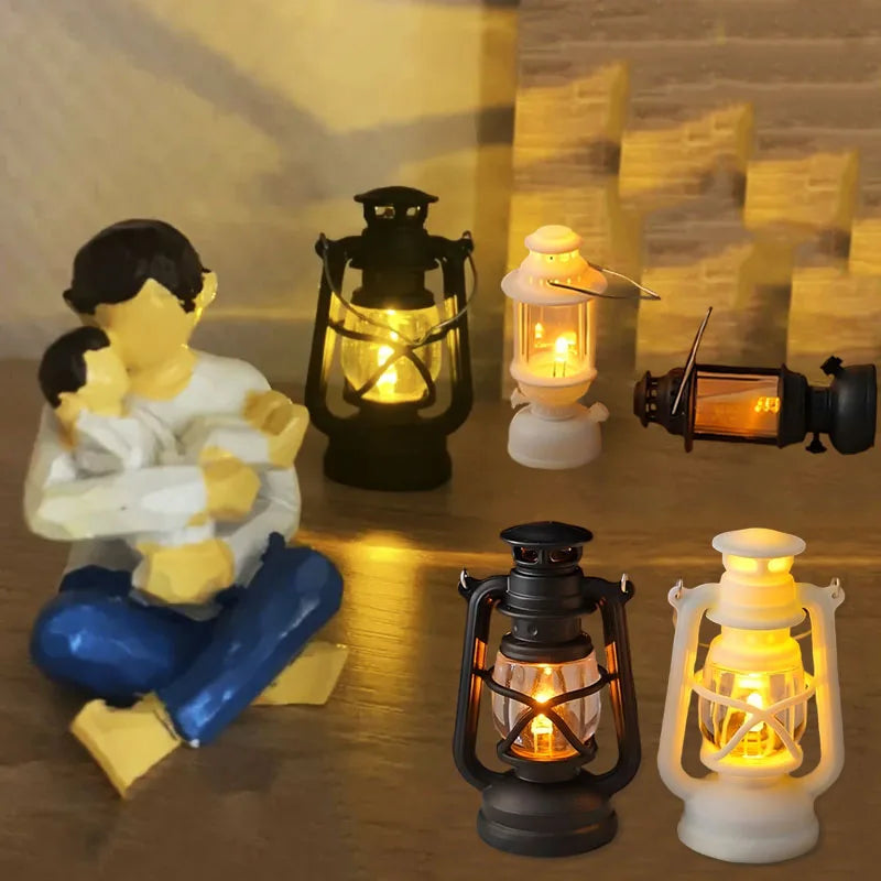 Dollhouse Mini Led Retro Glowing Pony Lantern Simulation Cande Light Night Light  Dolls Miniature oil light Lamp Home Decor Toy