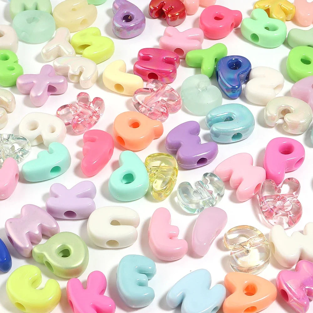 20-30pcs/lot Big Hole Cartoon English Letters Acrylic Beads Colored Loose Spacer Beads For Jewelry Making DIY Necklace Keychain