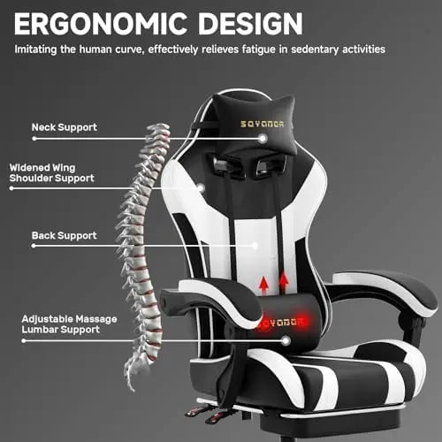 （Local US Inventory）Ergonomic Gaming Chair,A tile 3-in-1 Video Game Chair for Work, Study, and Gaming,Features an Adjustable Bac