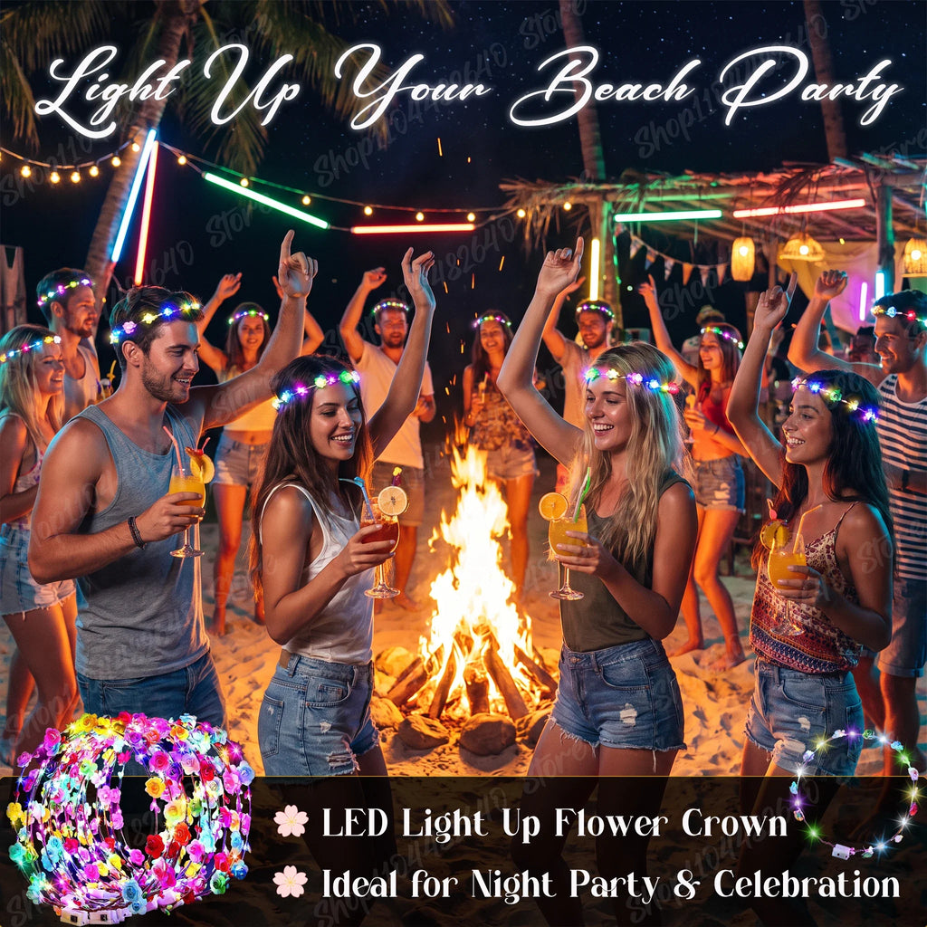 10-100pcs LED Flower Headbands Glowing Garland Light Up Headbands Glow in the Dark Headband Wedding Beach Party Birthday