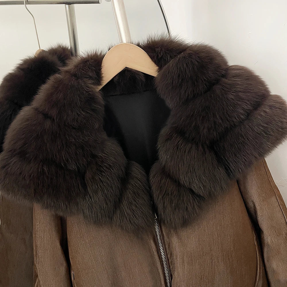 OFTBUY Winter Voluminous Fox Fur Collar Coat Women Zipper Duck Down Jacket Female Relaxed Short Down Coat Warm Outerwear