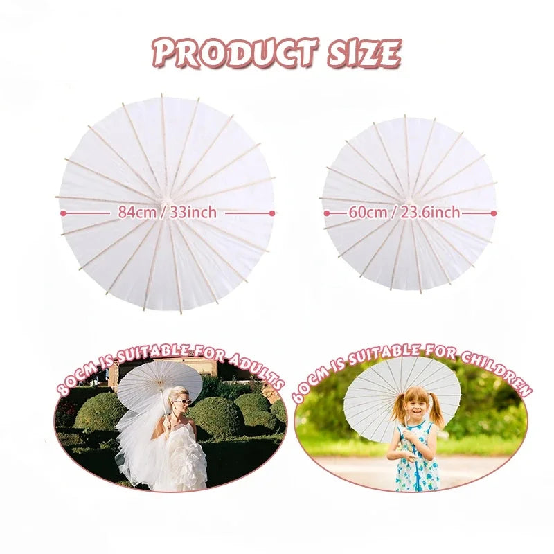White Paper Parasol for Wedding Photo Cosplay Prop DIY Umbrella for Bridal Baby Shower Party 60cm 80cm 10/15/20/30/50/100Pcs