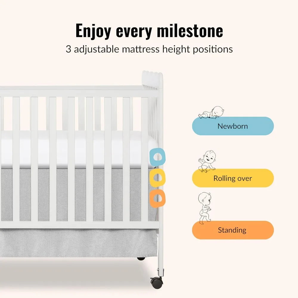 White 3-in-1 Convertible Baby Crib with 4 Height Adjustments, Toddler Bed Conversion & Locking Wheels