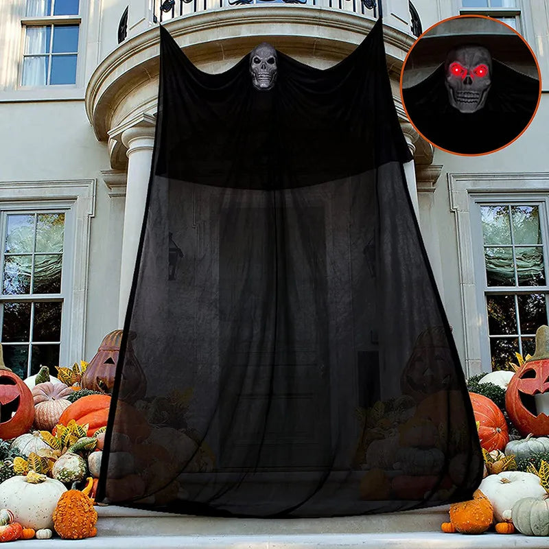 Hanging Skull Ghost Halloween Decoration with Light and Sound Options