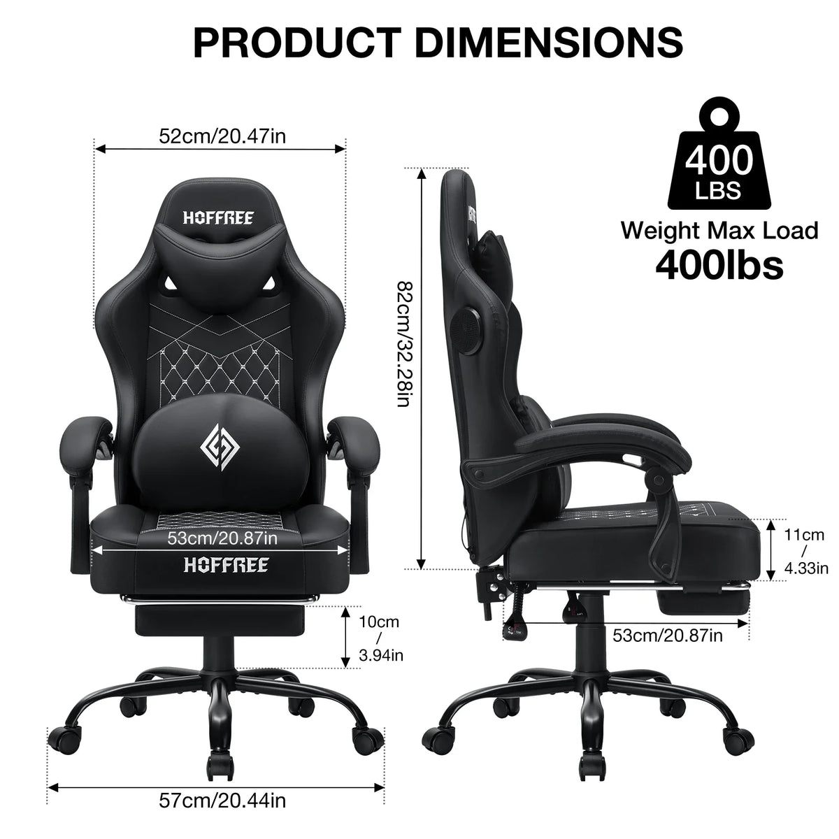 400lbs Gaming Chair with Speakers Massage Computer Gaming Chairs for Adults Reclining bluetooth Gamer Chair with Footrest