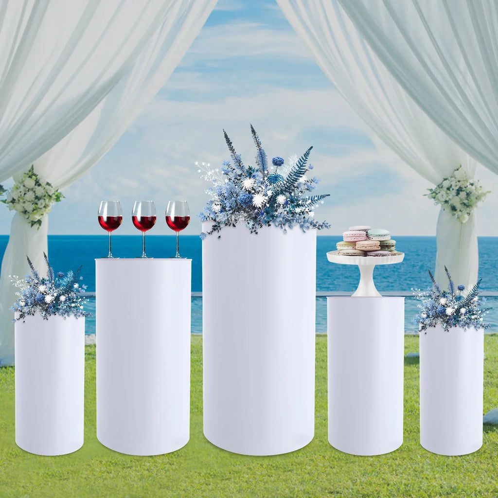 5-Piece White Cylinder Dessert Display Stand Set