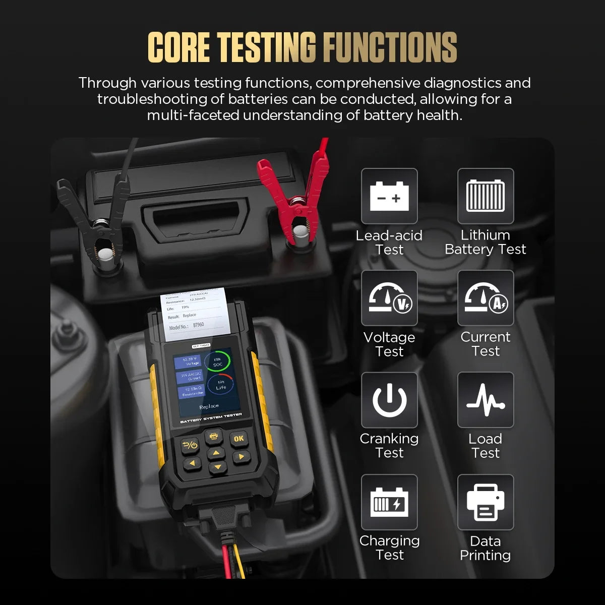 AUTOOL BT960 6V-72V Battery Tester with Thermal Printer