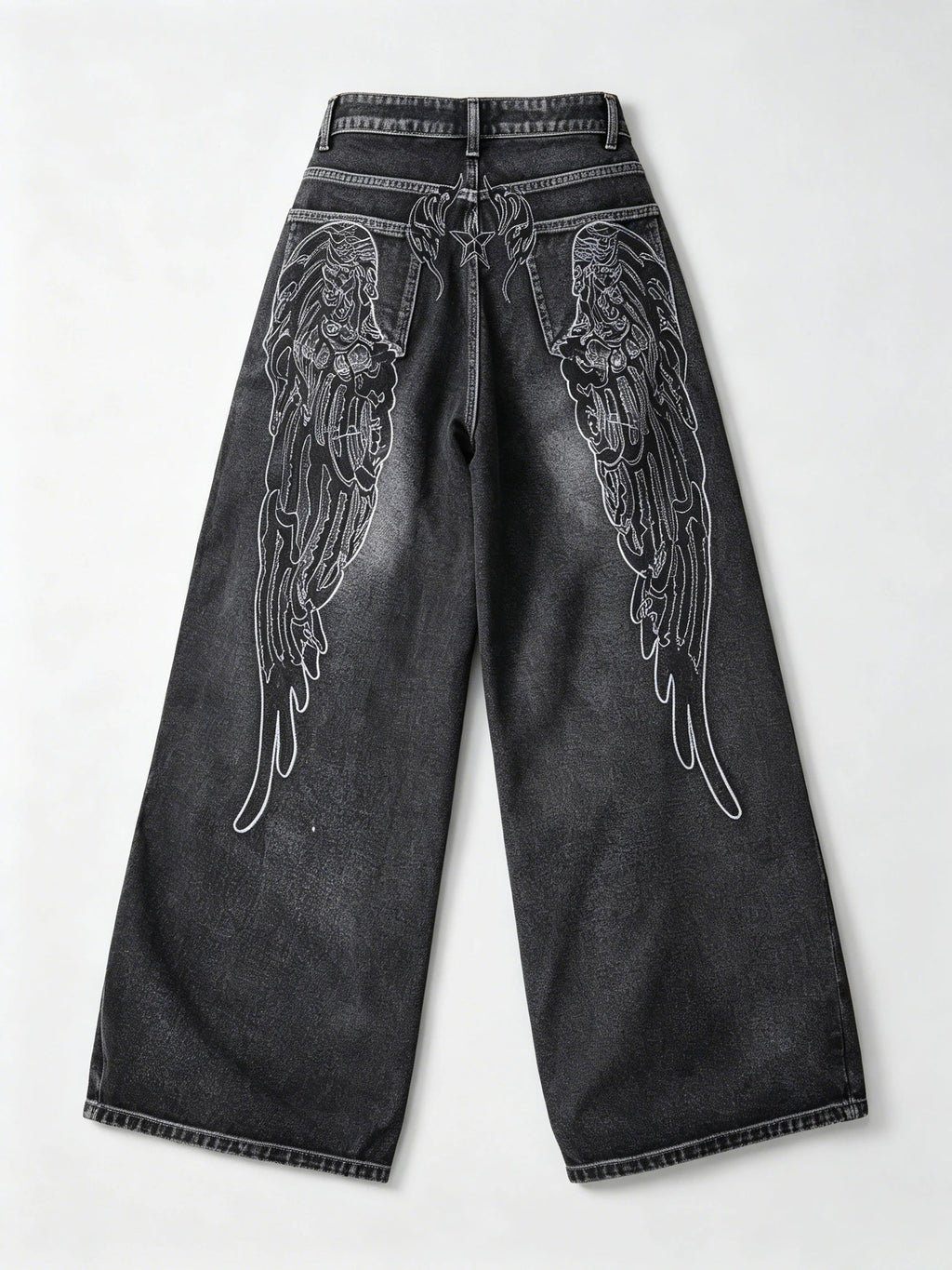 1 Pc American Retro Creative Wing Embroidered Women's High-Waisted Jeans, Fashionable And Versatile Slimming Wide-Leg Trousers
