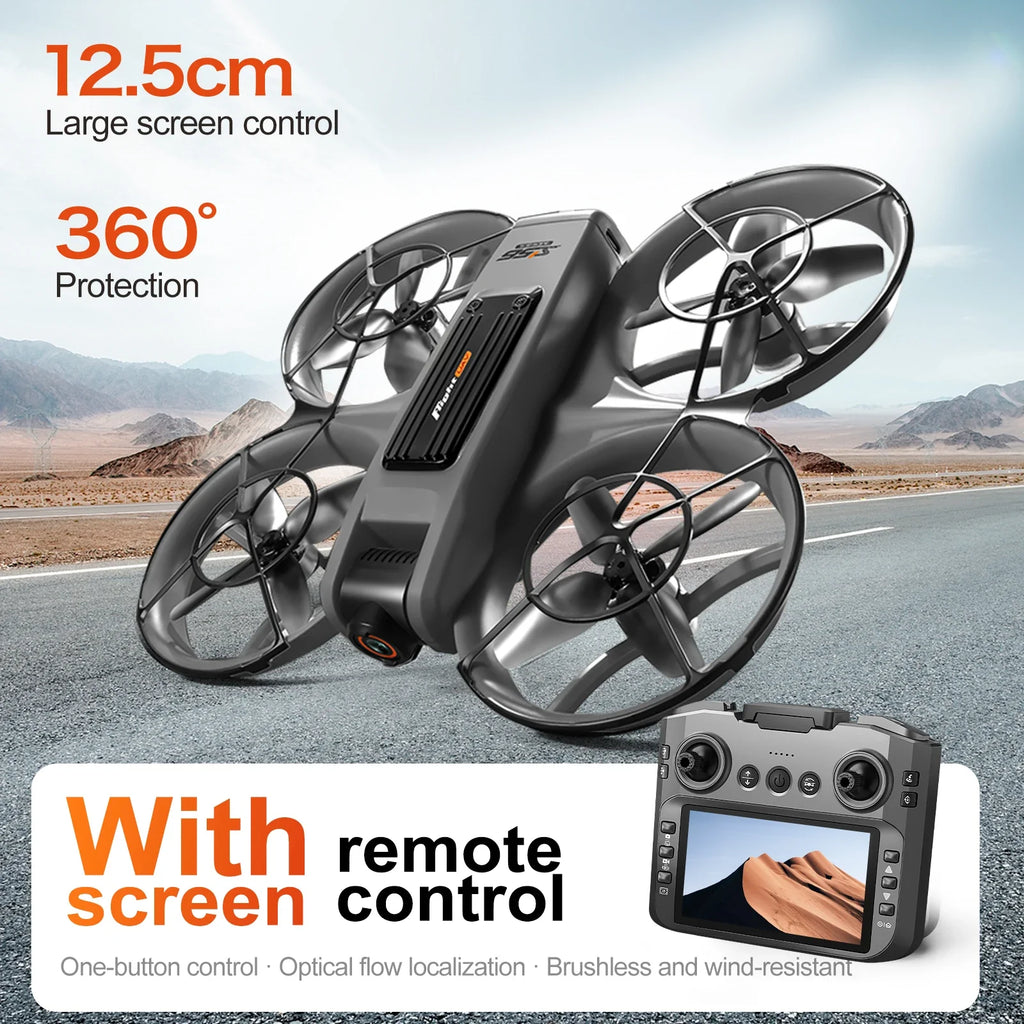 RC Drone 12.5cm Large Screen Remote Control Optical Flow Positioning Stable Hover Wind Resistant 360° Surround Protection Brushless Power Drone