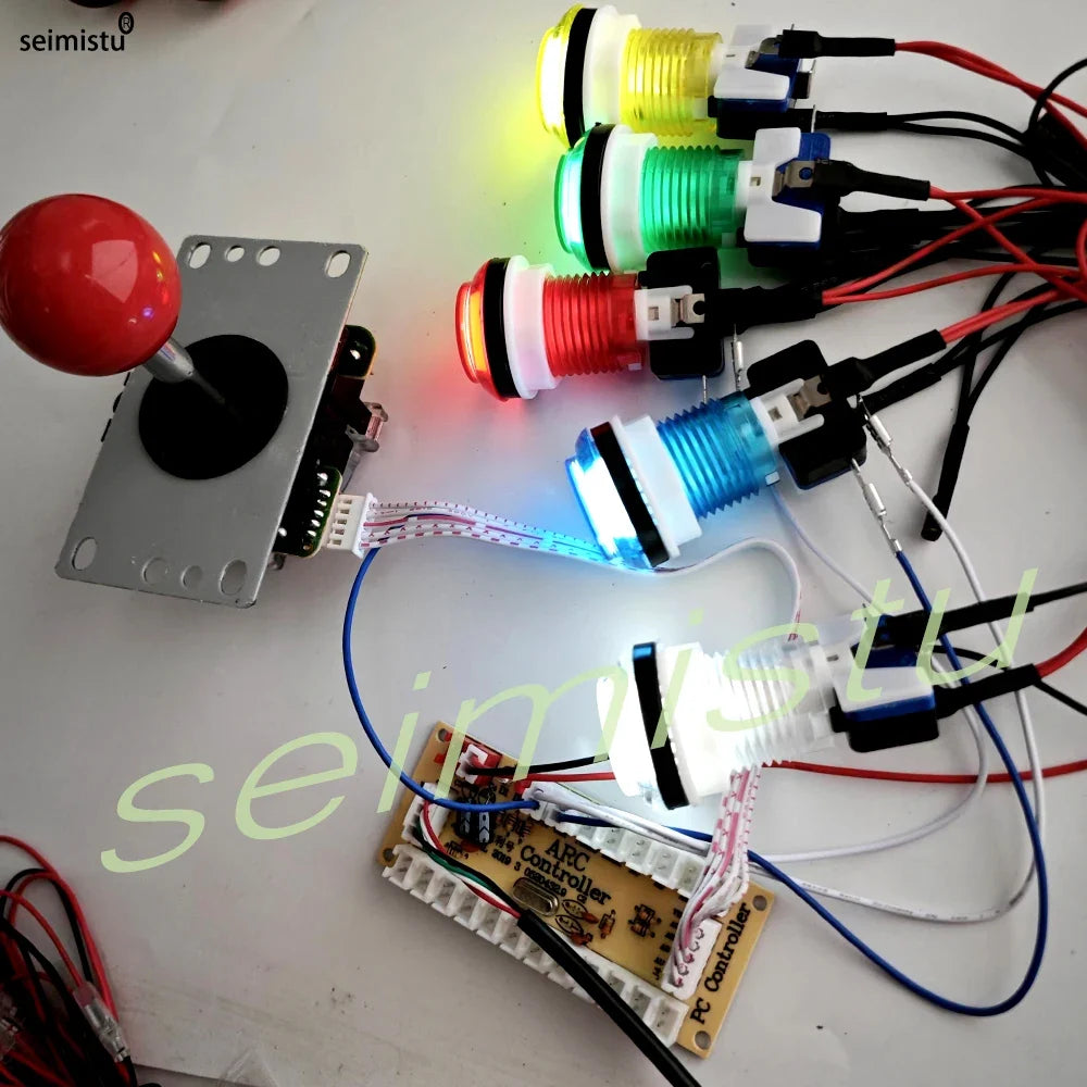 DIY PC Raspberry Pi Arcade joystick Game Kit  With LED Push Button American Style Joystick USB Encoder Cables Mame 2 Players