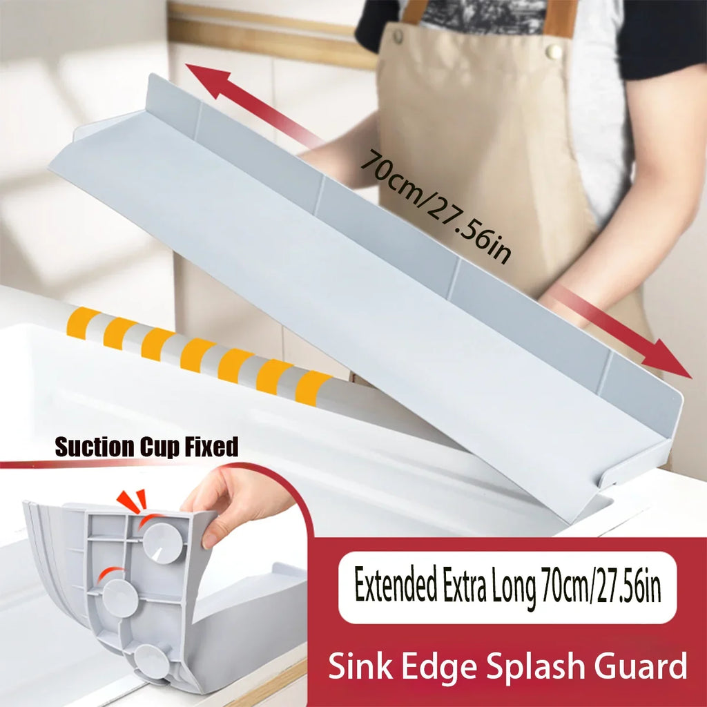 70cm Kitchen Sink Water Baffle Splash Guard with Suction Cups Cream White/Gray