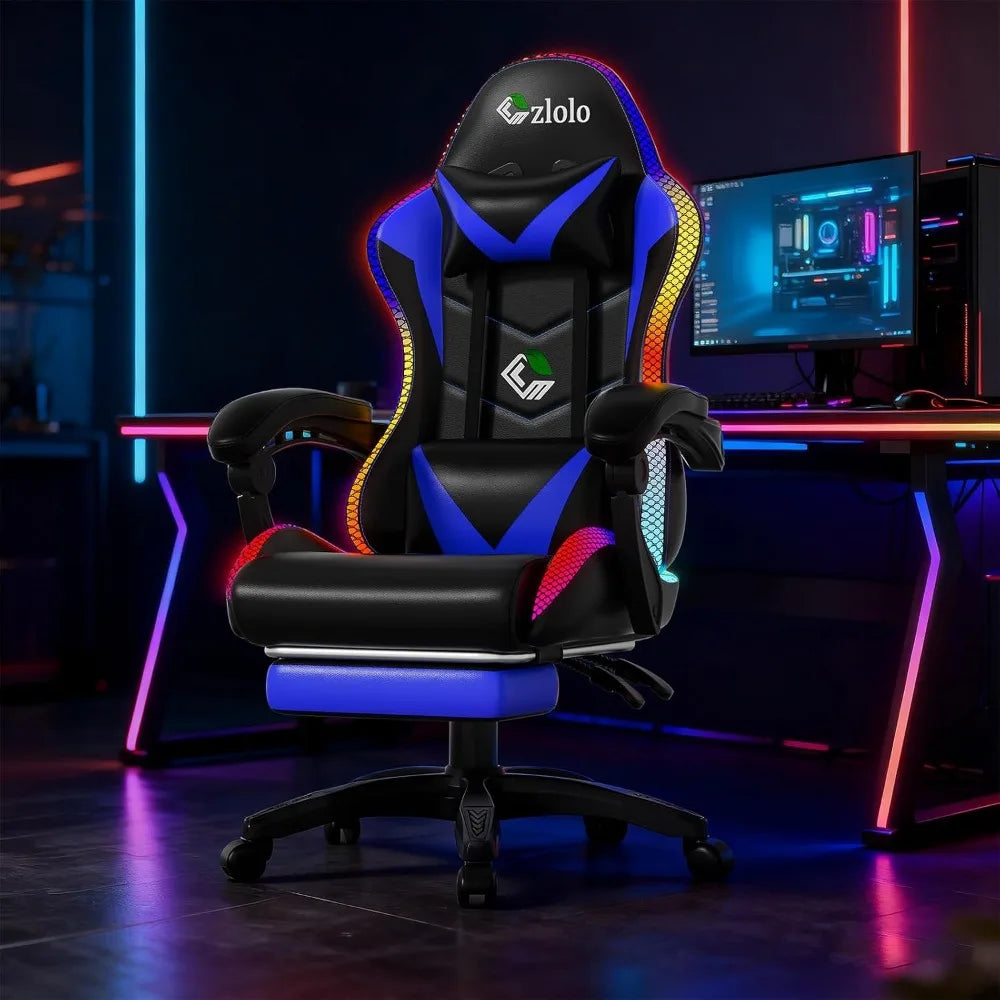 Racing Style RGB LED Gaming Chair with Lumbar Massager and Reclining Features