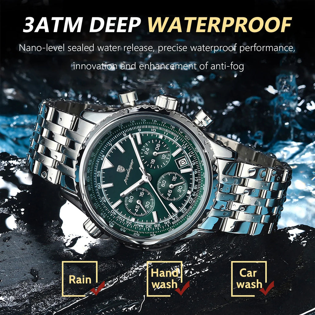 POEDAGAR Luxury Business Men's Watch Stainless Steel Chronograph Date Sport Quartz Man Clock Waterproof Luminous Military Watches For Men