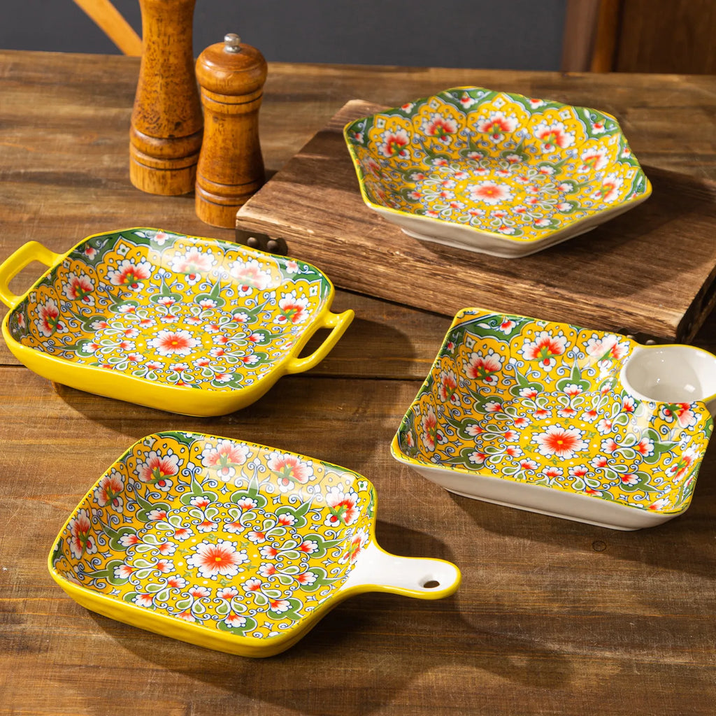 Ceramic Tableware Set Rice Bowl Serving Plate Creative Cutlery Soup Plate Noodle Handle Bowl Sauce Dish Steak Salad Fruit Plate