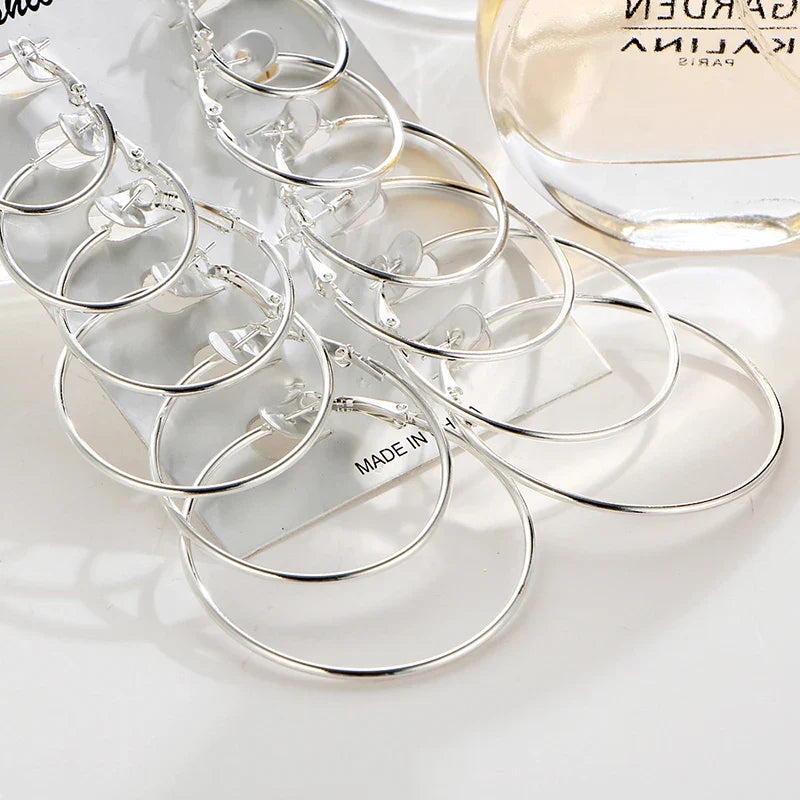 12Pairs/6Pairs Simple Punk Hoop Earrings Set Big Circle Earrings Jewelry for Women Girls Ear Hoops Earring Round Oversized