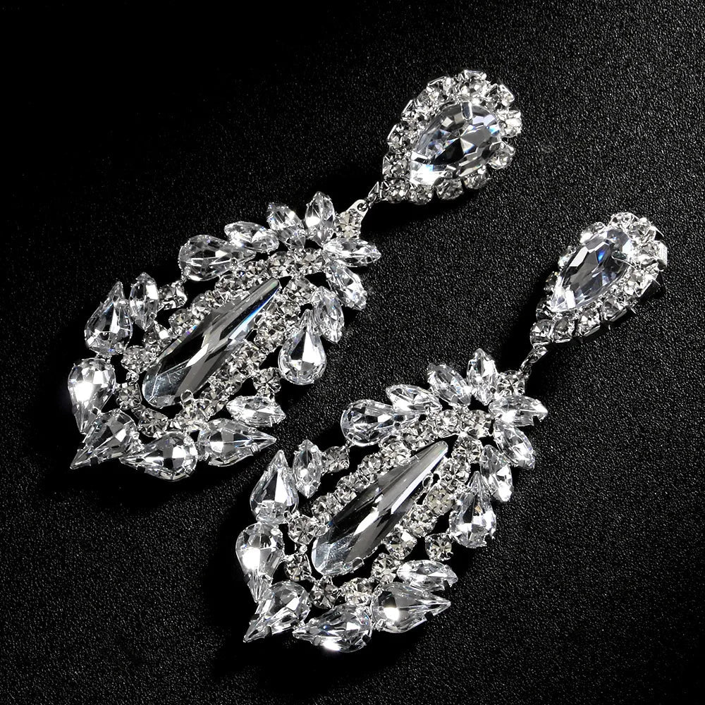 Stonefans New Exaggerated Earrings Piercing Hanging for Women Accessories Prom Sparkly Dangle Oversize Wedding Earrings Jewelry