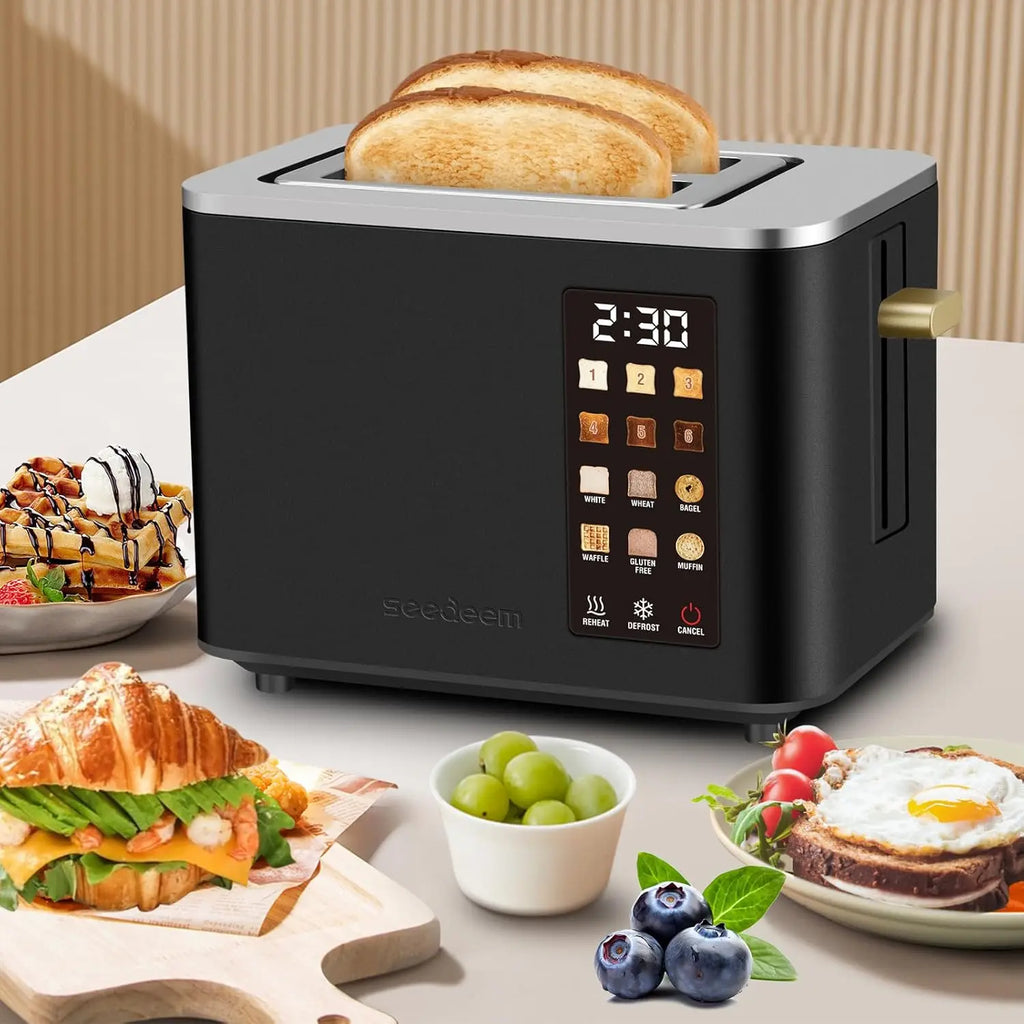 Toaster 2 Slice, Touch Control Screen, Smart Stainless Toaster, 6 Shade Setting, 6 Bread Selection, Countdown, Removable Crumb Tray, 900W,Household Appliances