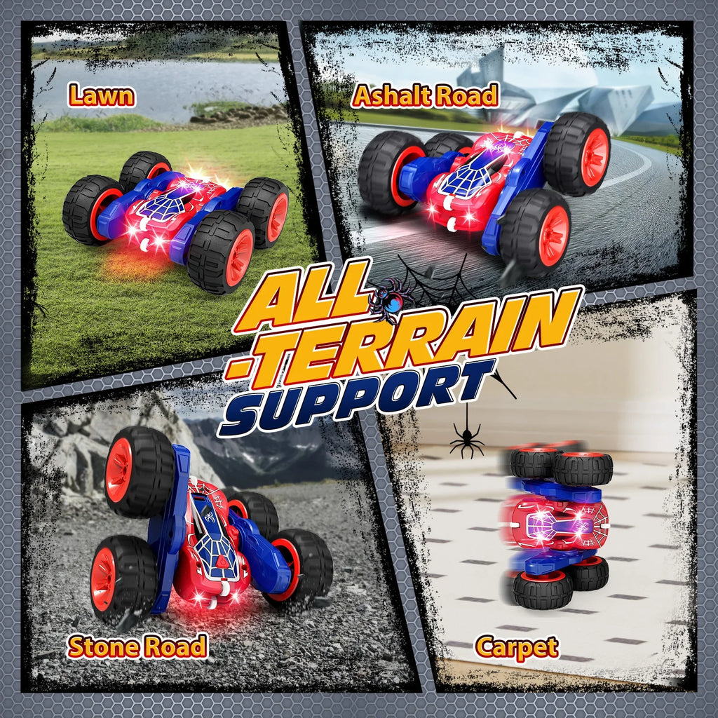 Remote Control Car with Lights, Type-C Fast Charging, 2.4GHz Double Sided Flips RC Cars, 360° Rotates RC Stunt Car Toys for Kids
