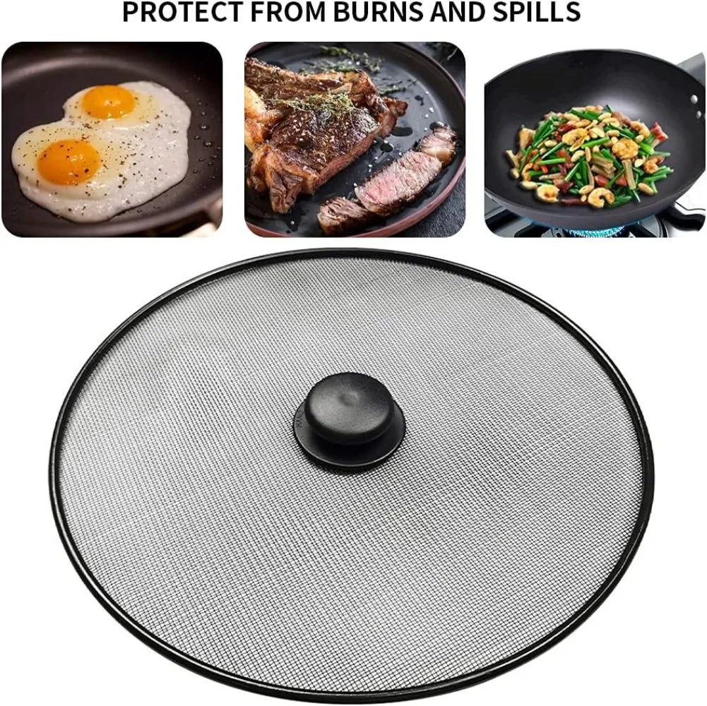 3Pcs 25+29+33cm Splatter Screen, Frying Pan Splatter Screen, Splash Guard Lid with Knob, Extra Fine Mesh Splash Guard Pot Lid