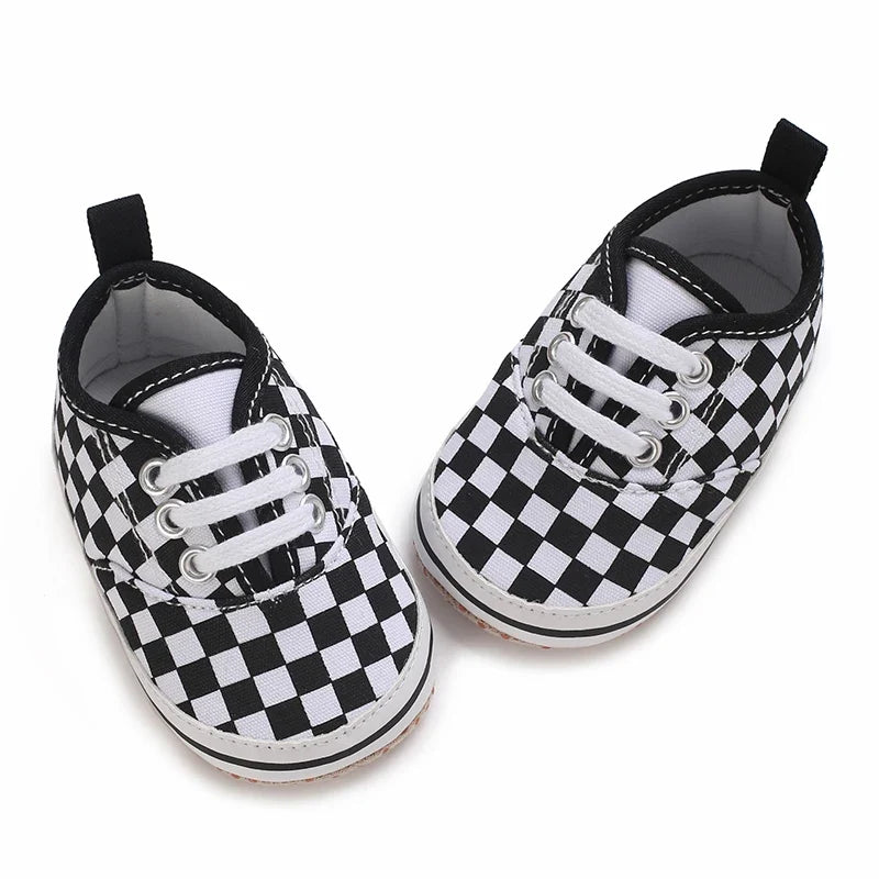 2025 New Baby Canvas Sneakers Anti-slip Soft Plaid Baby Boy Girl Shoes Newborns First Walkers Infant Baby Unisex Casual Shoes