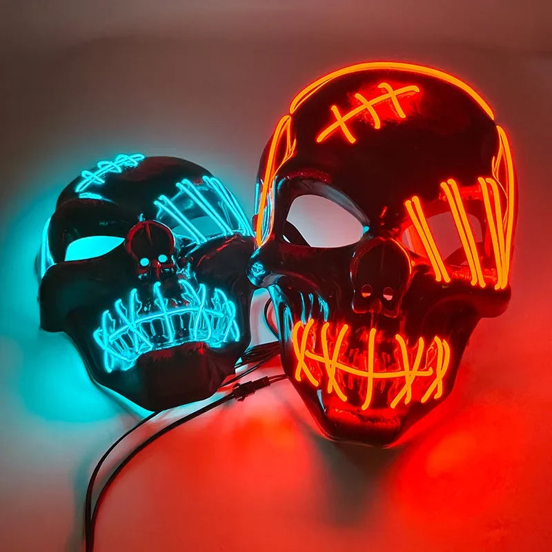 EL Wire Skull Party Mask, 3V Battery Powered