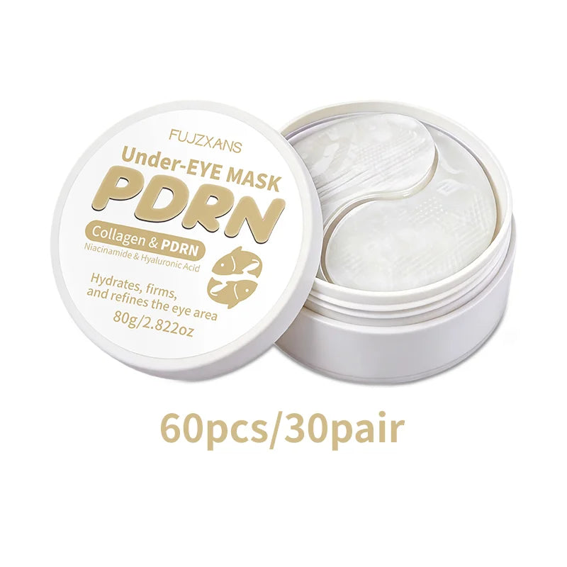 PDRN Eye Patches 60 Pcs，Clear Collagen Eye Mask For Dark Circle And Puffiness，Brightening Firming with Niacinamide HA Sodium