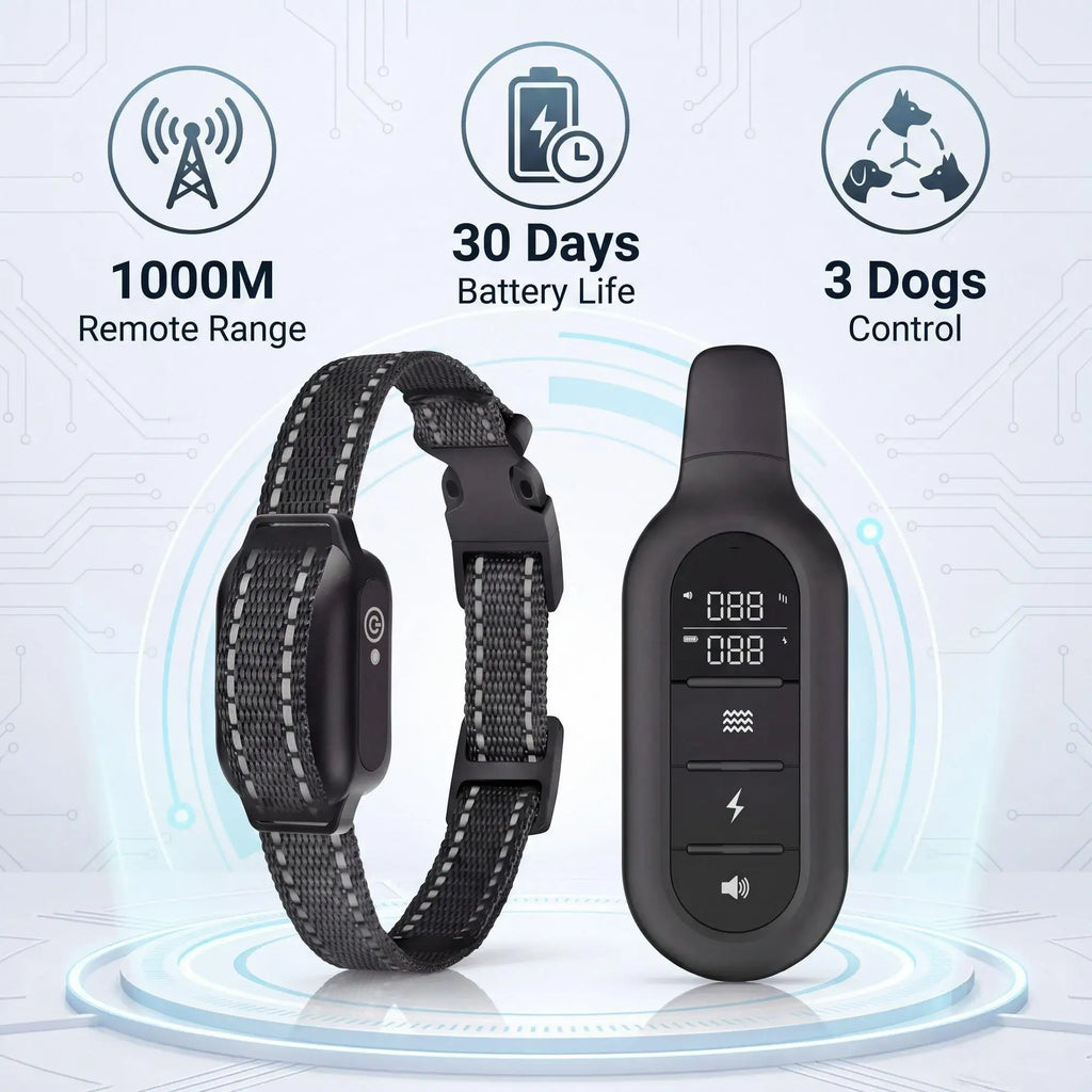 1000M Dog Training Collar Remote Control, Waterproof Rechargeable Dog Bark Collar with Shock Vibration Modes for All Dogs