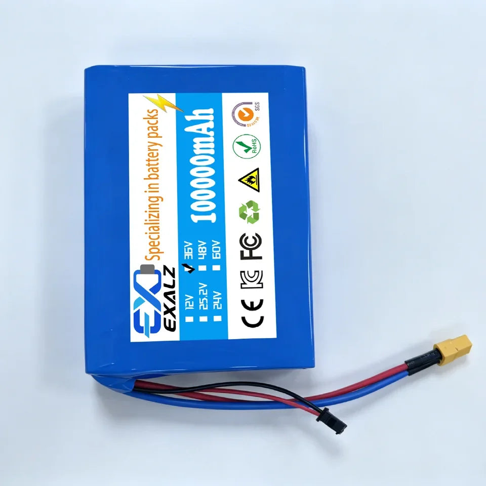 36V Hoverboard Scooter Battery 10S2P 100Ah 18650 Rechargeable Lithium Pack for Skateboard Ultra Thin BMS XT60 Plug