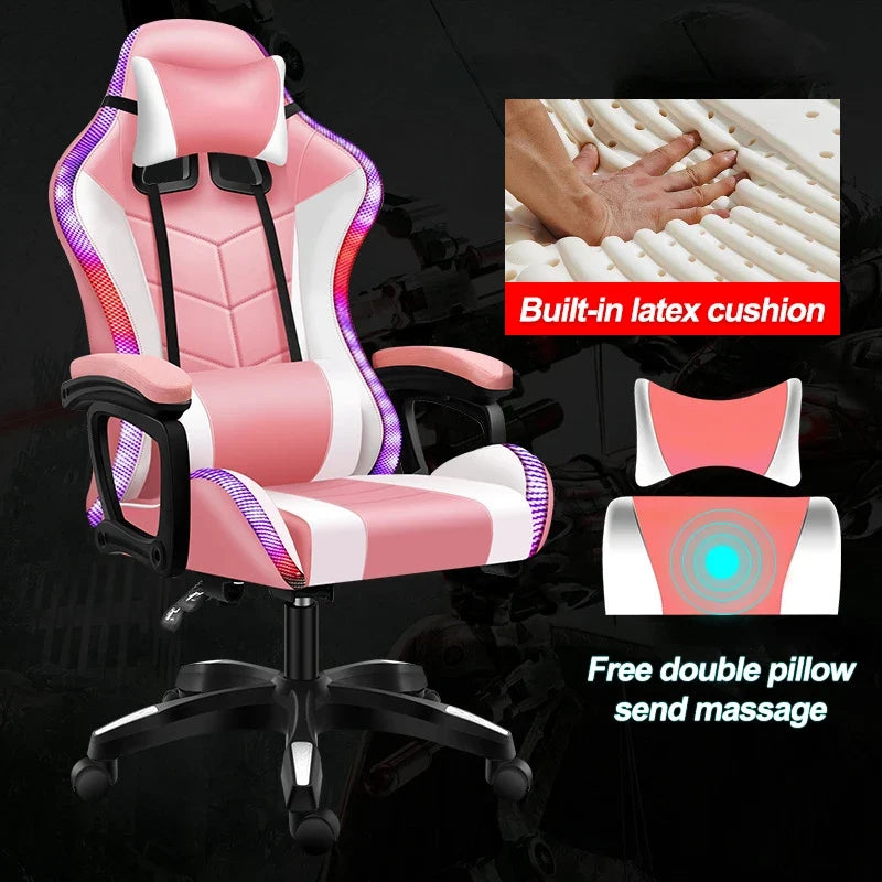 Computer PC Game Chair Gaming Pu Leather Silla Gamer Massage Racing Gaming Chair with Lights and Speakers