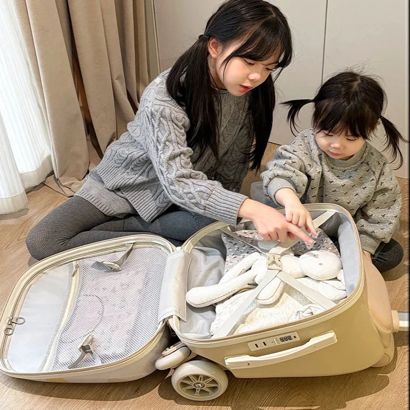 2026 New Children's Ride-On Luggage Trolley Foldable Pull-Along Suitcase for Toddlers Baby Travel Companion Carry-On Suitcases