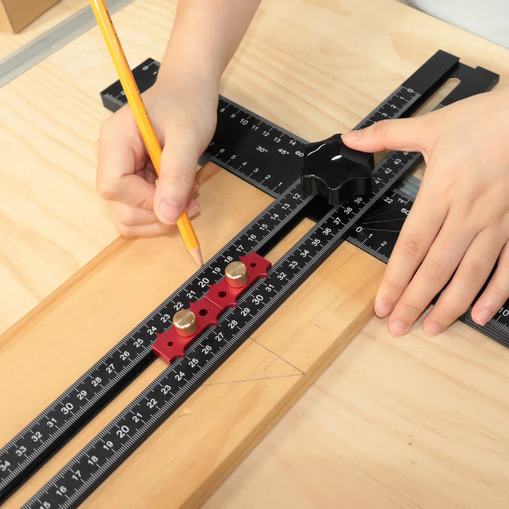 Adjustable 2-in-1 Drilling Square Ruler - Cabinet Hardware Jig - Woodworking Tool