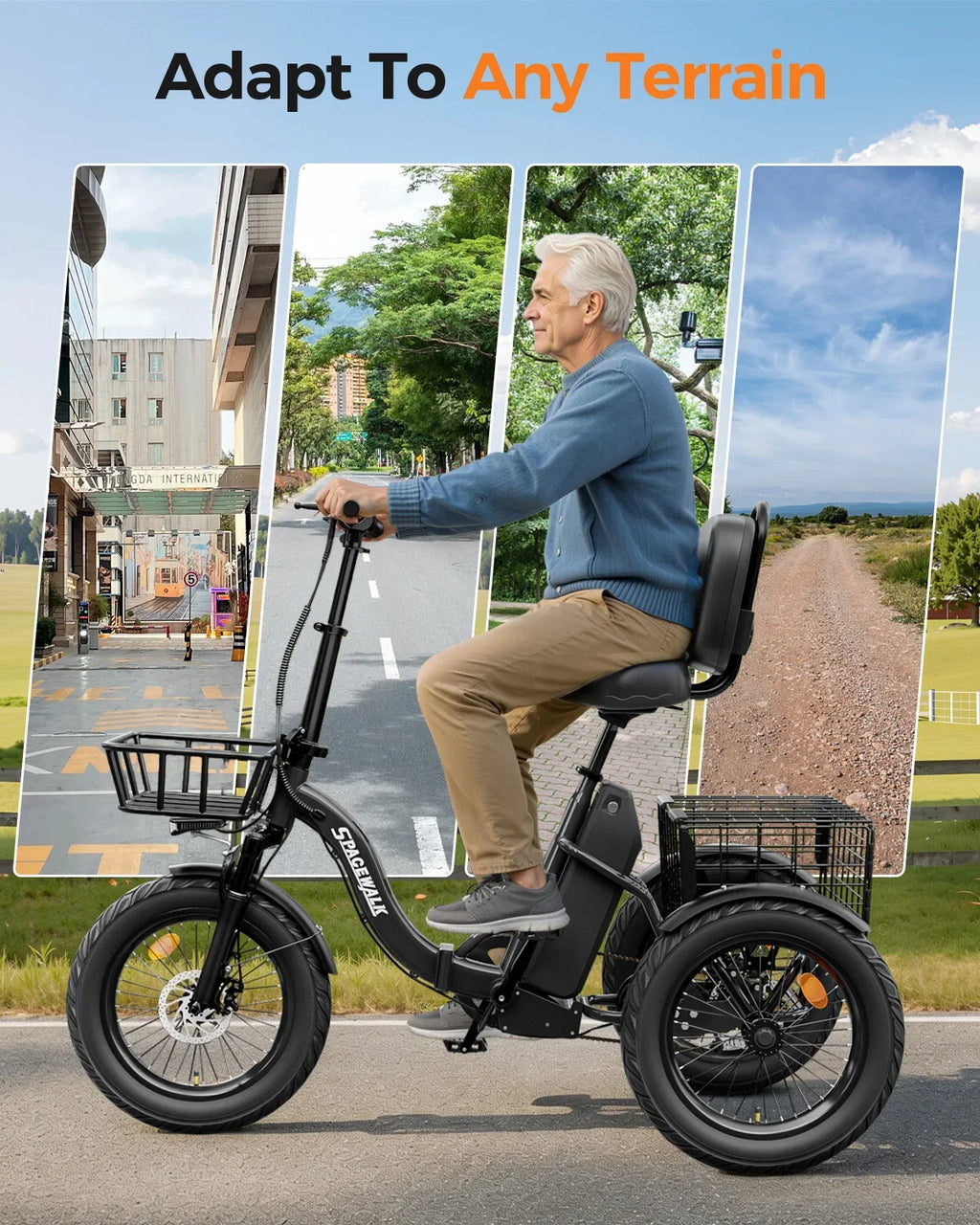 EILLEO SPACEWALK Folding Electric Trike, 48V 15Ah