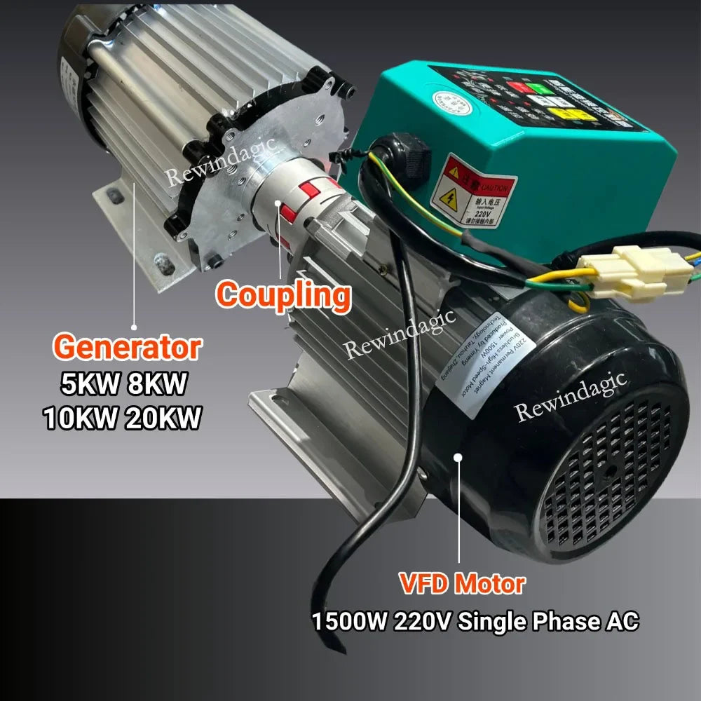 High Efficiency 5000W 10KW 20KW 220V Alternator Permanent Magnet Generator With Variable Frenquency Drive Motor Household Load