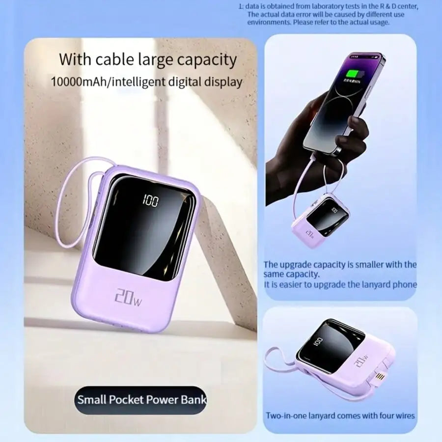 Slim Lightweight 10000mAh Fast Charging Power Bank, LED Digital Display Compact External Phone Charger, Multi-device Travel Backup Power, Thoughtful Present for Birthdays & Business Trips