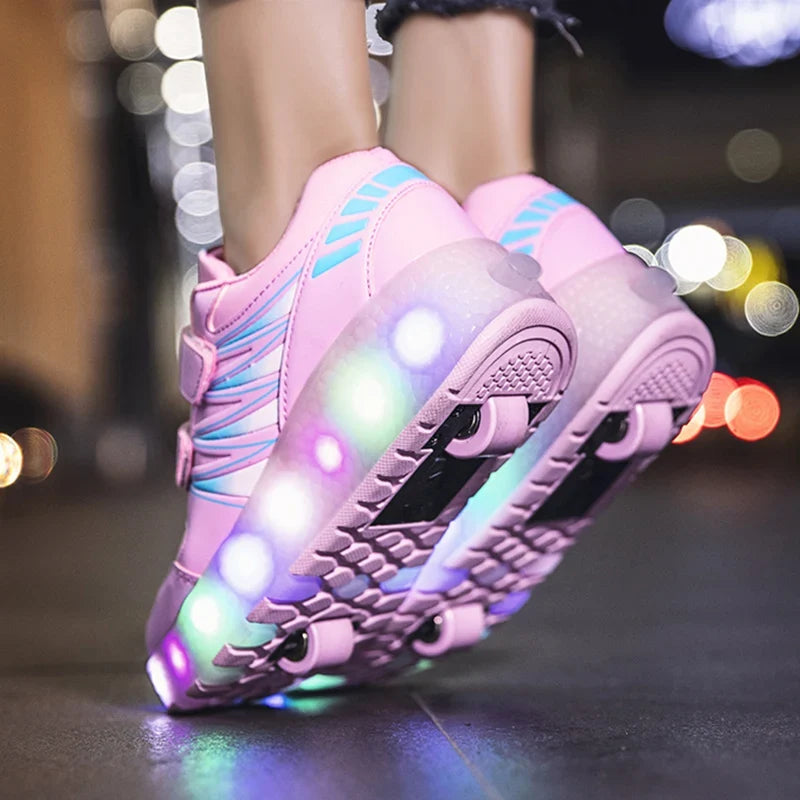 Boys and Girls Roller Skates Tow Wheels Shoes Glowing Light LED Children Fashion Luminous Sport Casual Wheelys Skating Sneakers