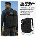 45L Tactical Fishing Backpack Molle Water Resistant Outdoor Tackle Bag Large Capacity Storage Camping Hiking Travel Rucksack Trekking Men Women Anglers Fishermen Rod Reel Gear Durable Multi Pocket Wear Resistant Lake River Se