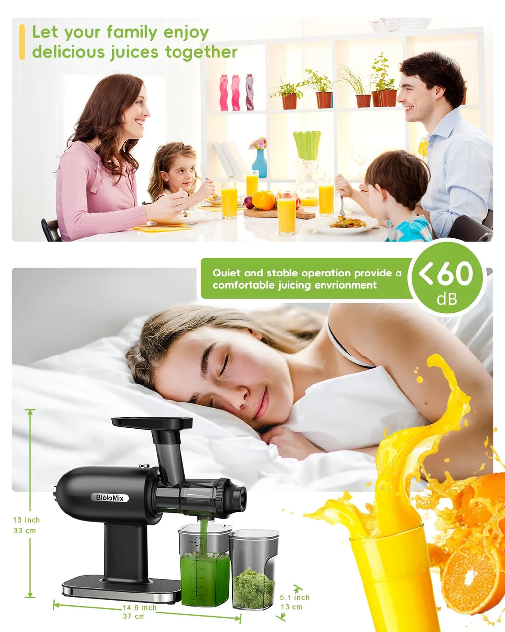 BioloMix SJ-012 Slow Masticating Juicer with Reverse Function, 800 mL