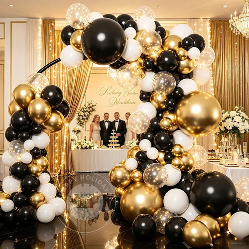 126Pcs Premium Black Gold White Balloon Arch Garland Kit for Adult Birthday Dinner Graduation Wedding Anniversary Party Decor
