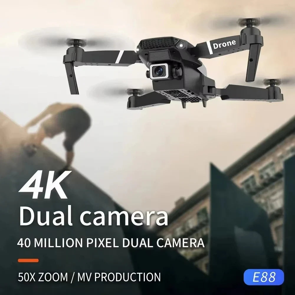 2026 E88 Drone 8K 5G HD Dual Camera Aerial Photography Remote Control Screen Display Control Aircraft Quadcopter Adulthood Toy